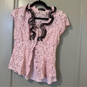 HeartSoul Pink Lace Button-Up Blouse Women Large Y2K Ruffles Gilmore Girls Core